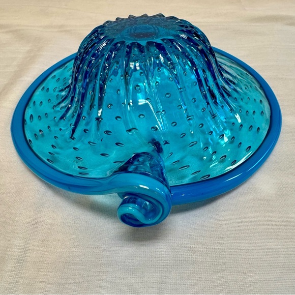 Vintage Murano Style Speckled Blue Hand Blown Art Glass Ashtray Bowl Mid Century - Picture 7 of 10